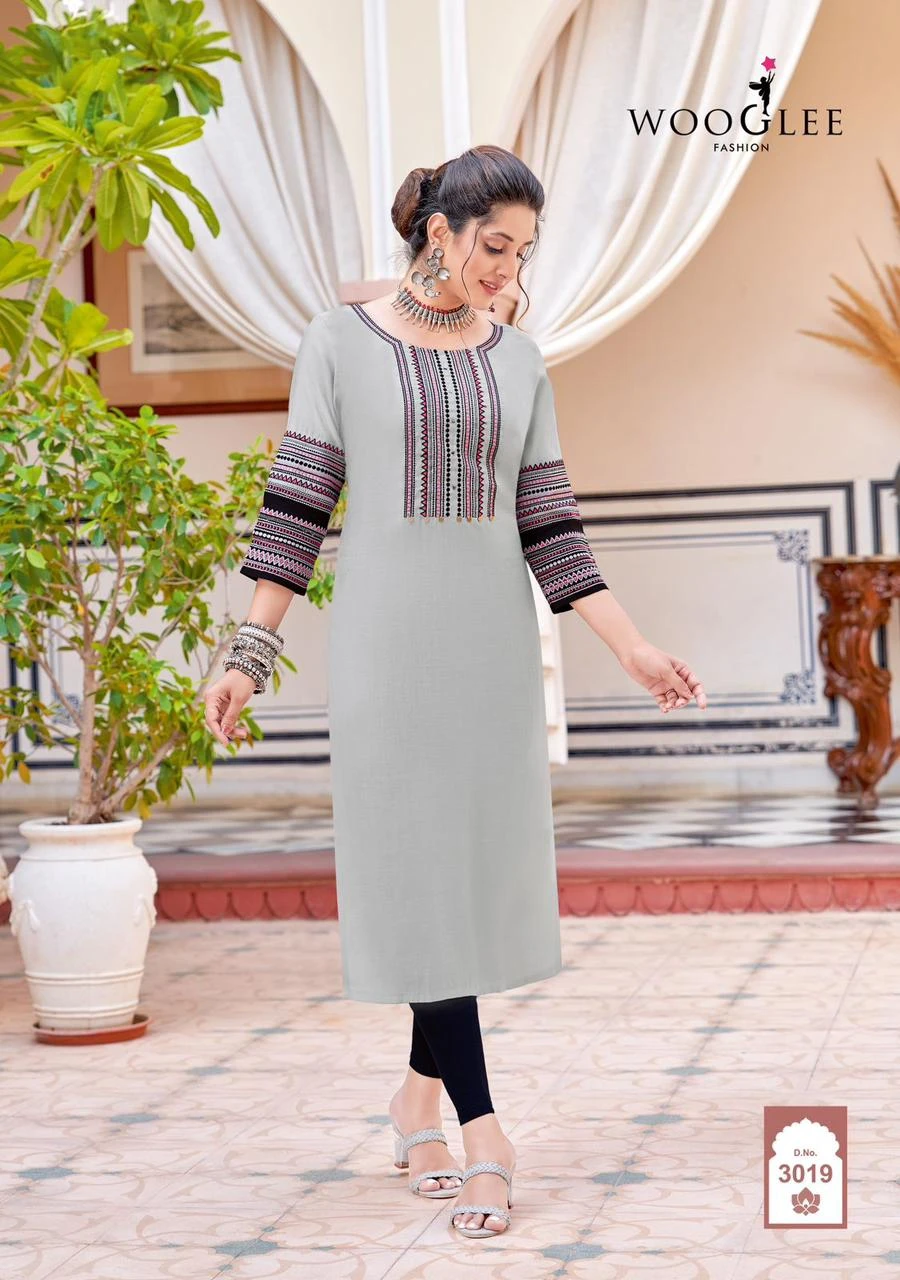 Wooglee Salonee Vol 5 Heavy Rayon Wholesale Fancy Kurtis Catalog — Wholesale Kurtis, Wooglee wholesale from Surat - Gallery Image 5
